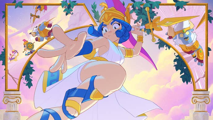 Piper, one of the top tier Brawlers in Brawl Stars, swooping down in an ancient Greek themed outfit.