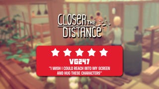 A 5 star review header for Closer the Distance that reads: "I wish I could reach into the screen and hug these characters"